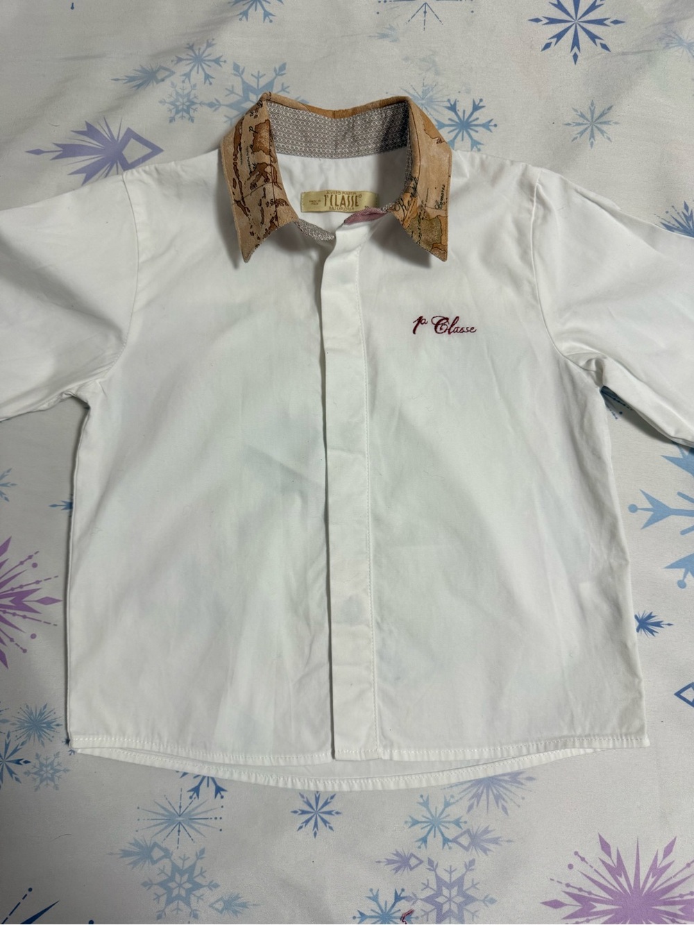 Alviero Martini - Little boys White Dress Shirt with Tan Printed Collar